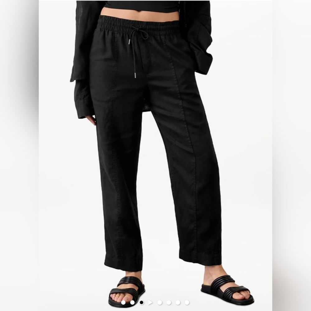 NWT Athleta Black Retreat High Rise Linen Ankle Pant Size Small